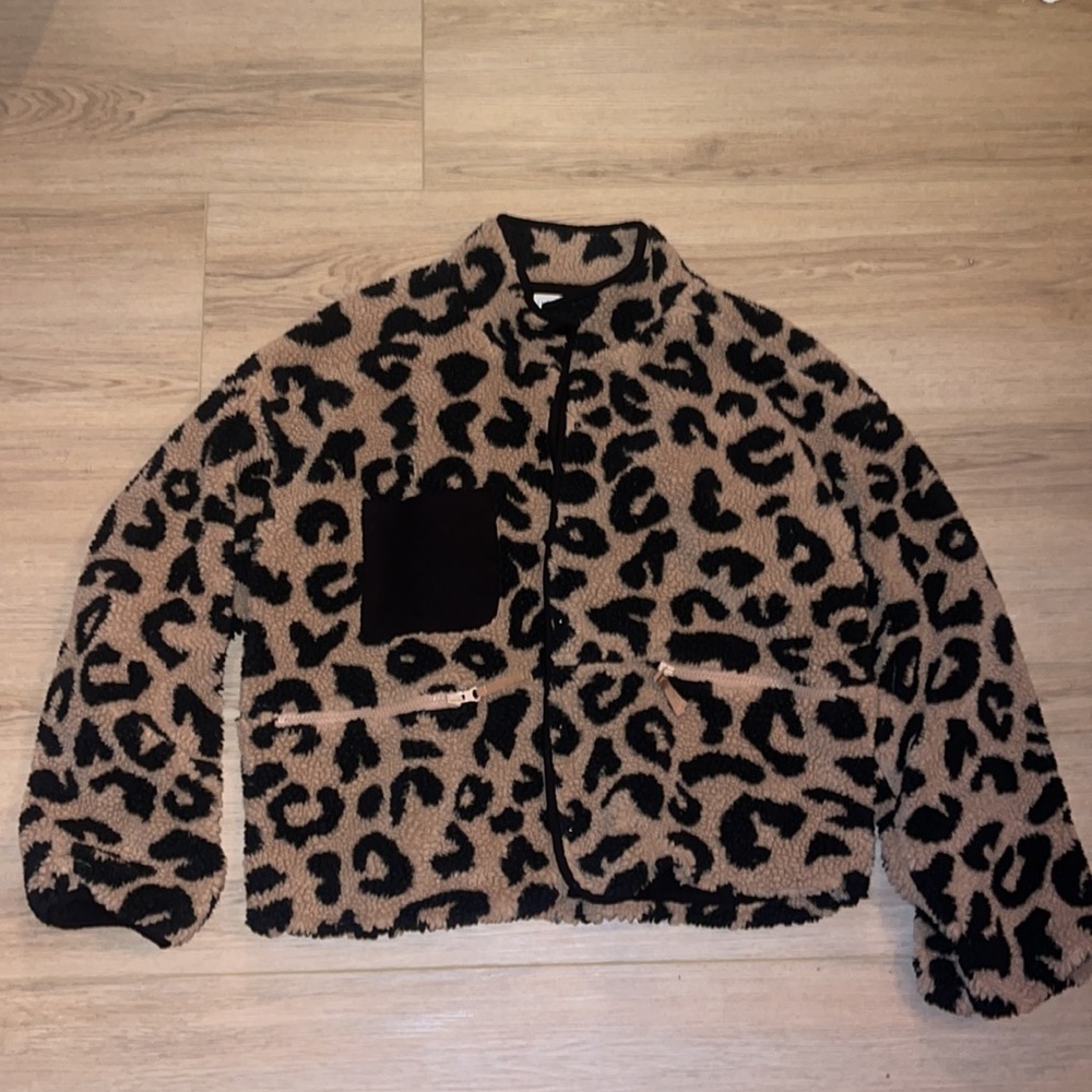 Saltwater Luxe Ciara Teddy Jacket Full Zipper Leopard Print Medium - Picture 5 of 8